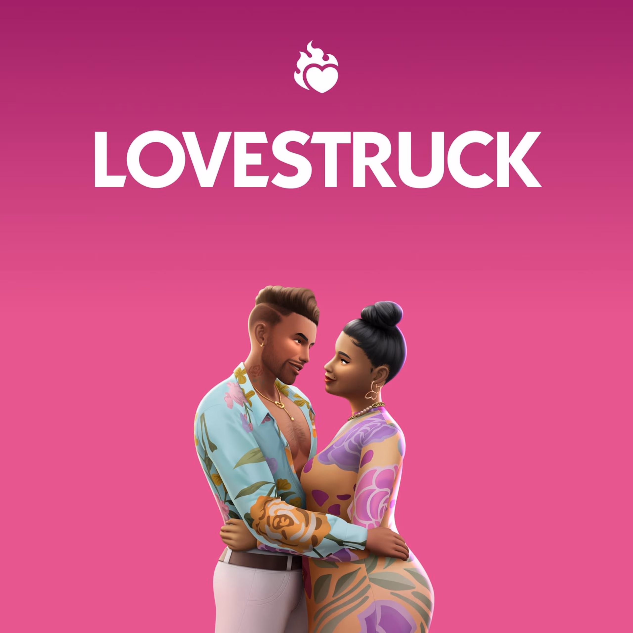 2 sims karakters die elkaar een knuffel geven met de tekst Lovestruck